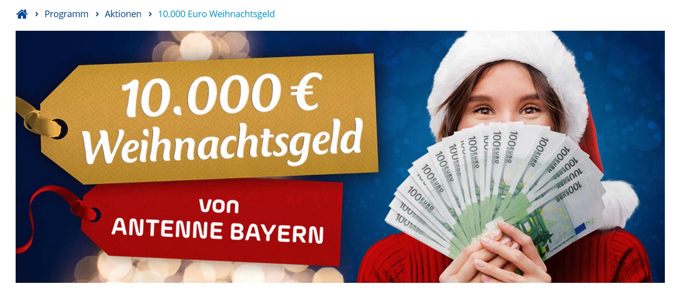 Antenne Bayern Gewinnspiel 10.000 € Weihnachtsgeld GewinnspielTest.de