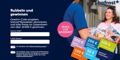 Screenshot von der bofrost Gewinnspiel-Aktionswebseite